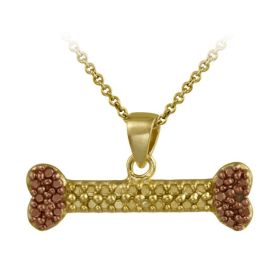 18k Two-Tone Rose Gold over Silver Champagne Diamond Accent Dog Bone Necklace