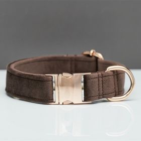 Multiple Color Velvet Personalise Dog Collar Leash Set With Bow (Option: Brown-XS)