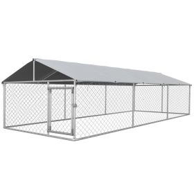 Outdoor Dog Kennel for Large-Sized Dogs with Waterproof UV Resistant Roof, Silver 19.7' x 7.5' x 4.9' (Option: Silver-1820x380x140 mm)