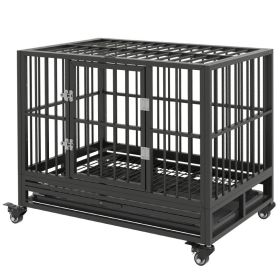 Heavy Duty Dog Crate Metal Cage Kennel - 36" with Lockable Wheels, Double Door and Removable Tray, Gray (Option: Gray-940x640x180 mm)