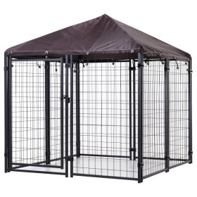 Outdoor Dog Kennel, Welded Wire Heavy Duty Dog Run, Dog Kennel Outside with Waterproof & UV Resistant Cover, 4.6' x 4.6' x 5' (Option: Black-1170x715x190 mm)