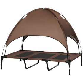 Elevated Portable Dog Cot Cooling Pet Bed with UV Protection Canopy Shade, Coffee, 48" x 36" (Option: Coffee-910x230x100 mm)