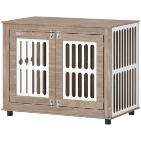 Dog Crate Furniture with 2 Doors - 39", Adjustable Non-slip Foot Mats, for Large Dogs, Walnut Brown (Option: Walnut-1140x850x145 mm)