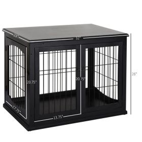 Crate Furniture, Small Dog Cage End Table With 2 Doors, Lockable Door, Puppy Kennel Indoor, Black (Option: Black)