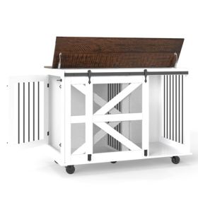 Mobile Dog Crate - 47.2", With Flip-Top Feeding Door, Dual-Access & 5 Caster System (2 Locking), Side Hooks - Multi-Functional Pet Kennel,double Dog (Option: Defaulttitle)
