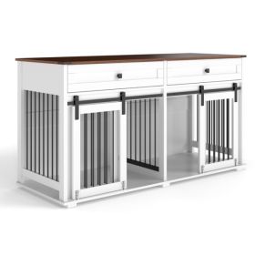 Large 63'' Dog Crate Furniture For Double Dog, Wooden Dog Kennel With 2 Drawers, Divider And Sliding Door, Water Resistant. (Option: Defaulttitle)