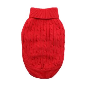 Combed Cotton Cable Knit Dog Sweater (Color: Fiery Red, Size: XX-Small)