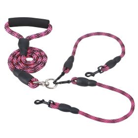 Double Dogs Leash No-Tangle Dogs Lead Reflective Dogs Walking Leash w/ Swivel Coupler Padded Handle (Color: Rose Red)