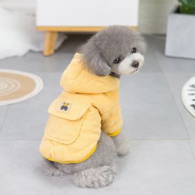 Dog warm clothing; Autumn and winter clothes New cotton padded clothes Teddy pet clothes Winter plush corduroy pull loop two leg cotton padded cl (Color3: Starter - Yellow, Size: M)