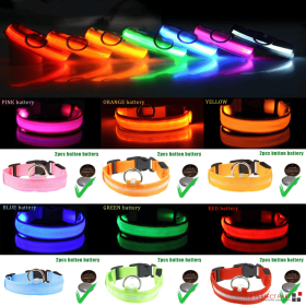 LED Adjustable Dog Collar Blinking Flashing Light Up Glow Pets Safety Waterproof (Color: Orange, Size: M)