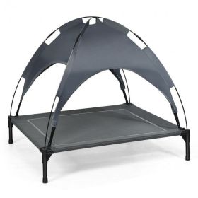 Portable Elevated Outdoor Pet Bed with Removable Canopy Shade (Size: 36in)