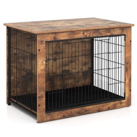 Dog Crate Furniture with Cushion and Double Doors for Small/Medium Dogs (Size: 32 inches)