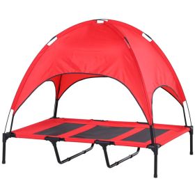 Elevated Portable Dog Cot Cooling Pet Bed with UV Protection Canopy Shade, Red, 48" x 36" (Option: Red-910x230x100 mm)