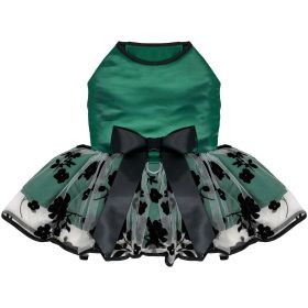 Green and Black Satin Dog Dress (Size: X-Small)