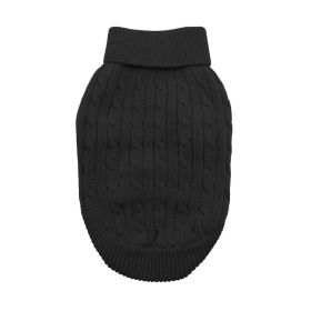 Combed Cotton Cable Knit Dog Sweater (Color: Jet Black, Size: X-Small)