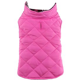Reversible Fleece Lined Puffer Dog Coat (Color: Pink Plaid, Size: Small)