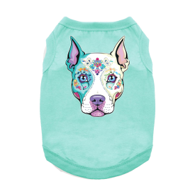 Sugar Skull Dog Shirt (Color: Teal, Size: Small)