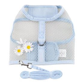 Cool Mesh Dog Harness with Leash (Color: Blue Daisy, Size: Medium)