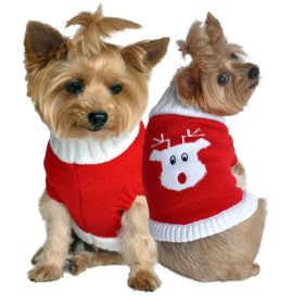 Combed Cotton Red Rudolph Holiday Dog Sweater (Size: Small)