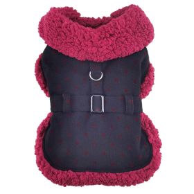Sherpa-Lined Dog Harness Coat (Color: Black & Burgundy Dots, Size: Medium)