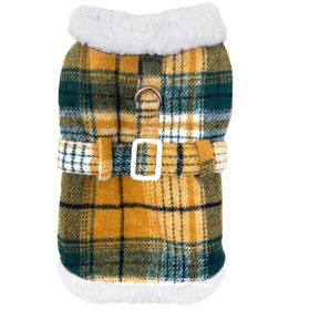 Sherpa-Lined Dog Harness Coat (Color: Yellow Plaid, Size: Medium)