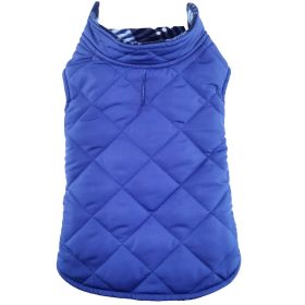 Reversible Fleece Lined Puffer Dog Coat (Color: Blue Plaid, Size: X-Small)