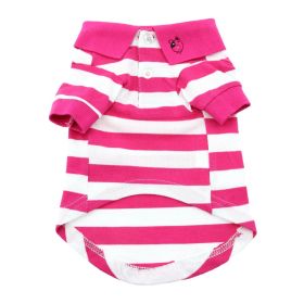 Striped Dog Polo (Color: Pink Yarrow and White, Size: X-Small)