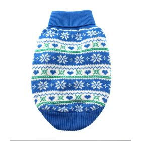 Combed Cotton Snowflake and Hearts Dog Sweater (Color: Blue, Size: Large)