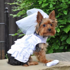 Dog Harness Wedding Dress with Veil and Matching Leash (Size: Large)