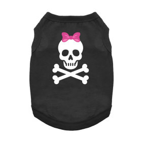 Pirate Skull with Pink Bow Dog Shirt (Color: Jet Black, Size: 3X-Large)