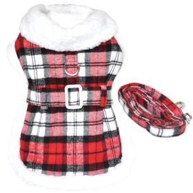 Sherpa-Lined Dog Harness Coat (Color: Red & White Plaid, Size: X-Large)
