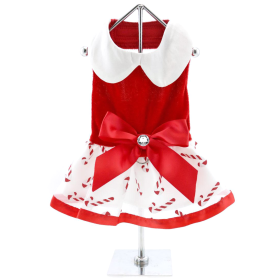 Holiday Dog Harness Dress (Color: Candy Canes, Size: Large)