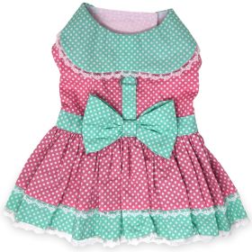 Polka Dot and Lace Dog Dress Set with Leash (Color: Pink and Teal, Size: Large)
