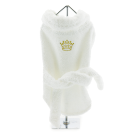 White Gold Crown Cotton Dog Bathrobe by Doggie Design (Size: Large)