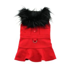 Wool Fur-Trimmed Dog Harness Coat (Color: Red, Size: Large)