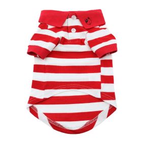 Striped Dog Polo (Color: Flame Scarlet Red and White, Size: Small)
