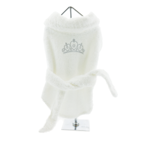 White Silver Tiara Cotton Dog Bathrobe by Doggie Design (Size: Small)