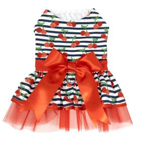 Cherry Stripe Harness Dress with Matching Leash (Size: Medium)