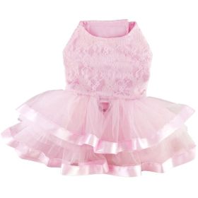 Pink Lace & Ruffles Dog Dress with Matching Leash (Size: Medium)