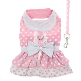 Polka Dot and Lace Dog Dress Set with Leash (Color: Pink, Size: Medium)