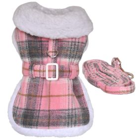 Sherpa-Lined Dog Harness Coat (Color: Pink & White Plaid, Size: Medium)